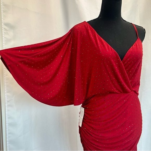 Marciano for Guess red crystal rhinestone embellished one shoulder ruched dress - Picture 7 of 17